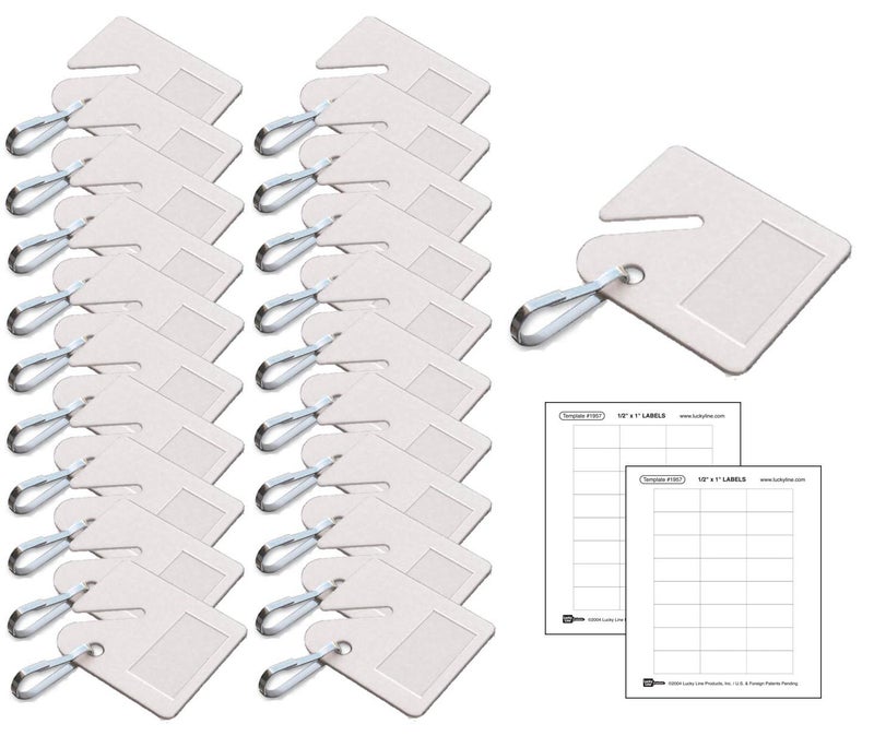 Lucky Line Square Slotted Cabinet Key Tag with Hooks and Labels, 20 Pack (2669020), White - Image 1